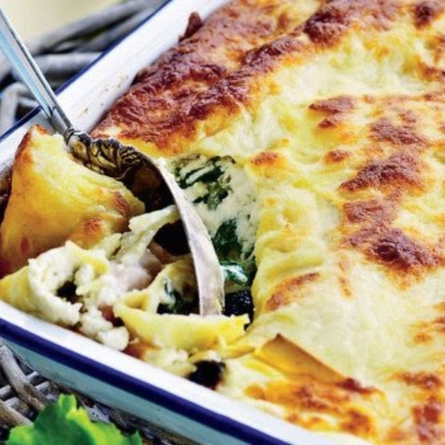 Lasagne med torsk, appelsin, fennikel og spinat